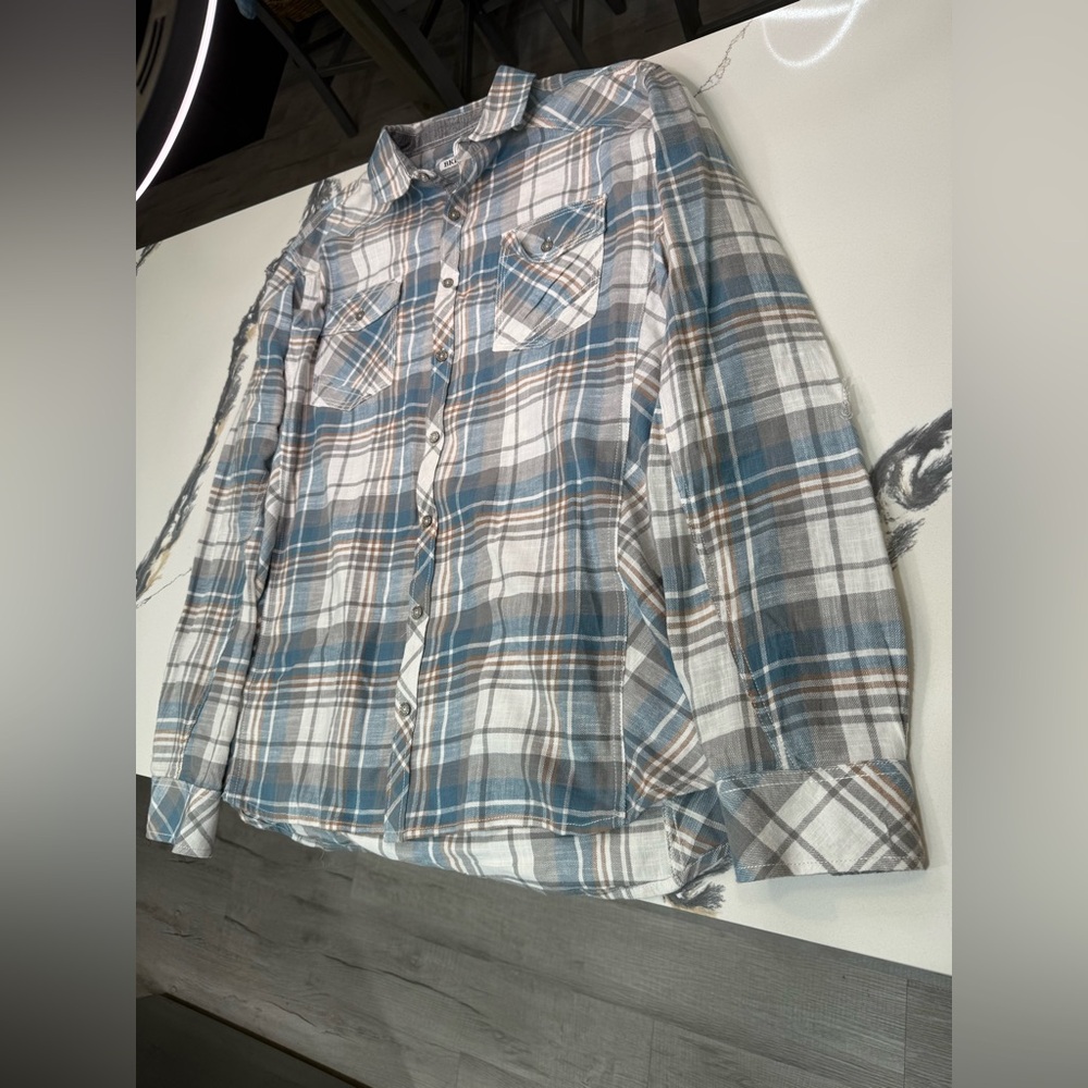 Men's Blue and Brown BKE Plaid Shirt Size 2XL